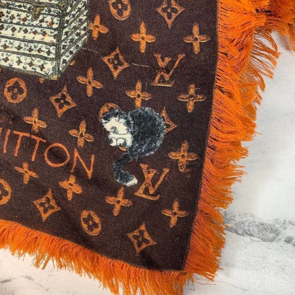 LOUIS VUITTON x Grace Coddington Catogram Silk Scarf Monogram Shawl Cat LV Scarf - Picture 10 of 10